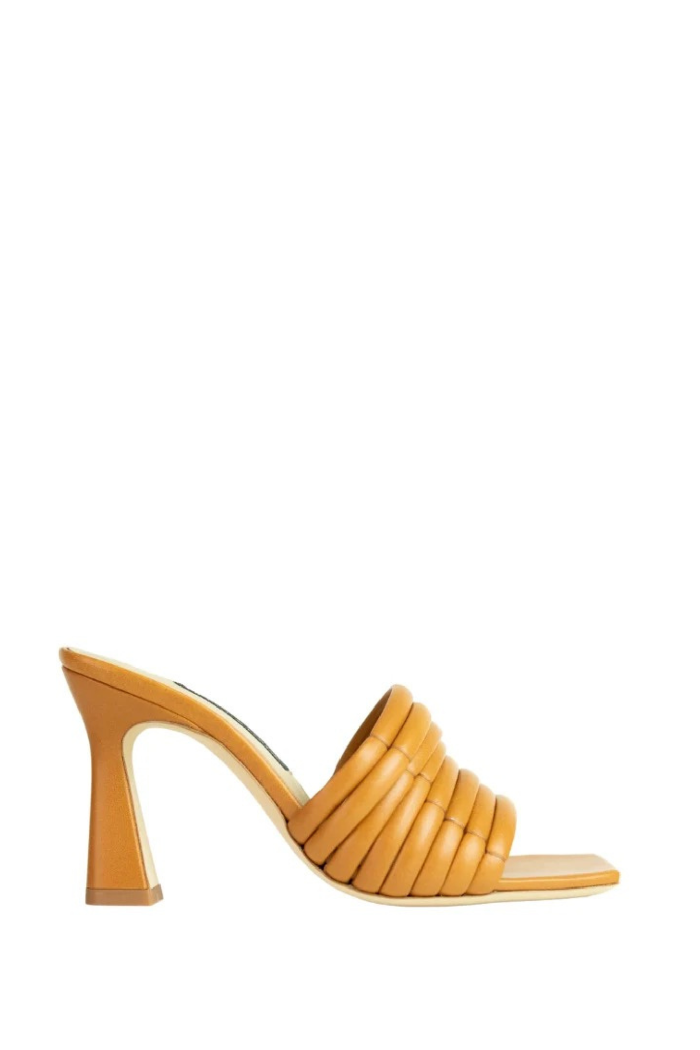 A tan heeled shoe